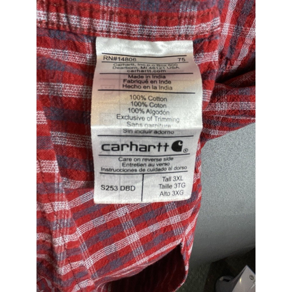 Vintage Carhartt 3XL Shirt Red Plaid Longsleeve - Picture 5 of 11